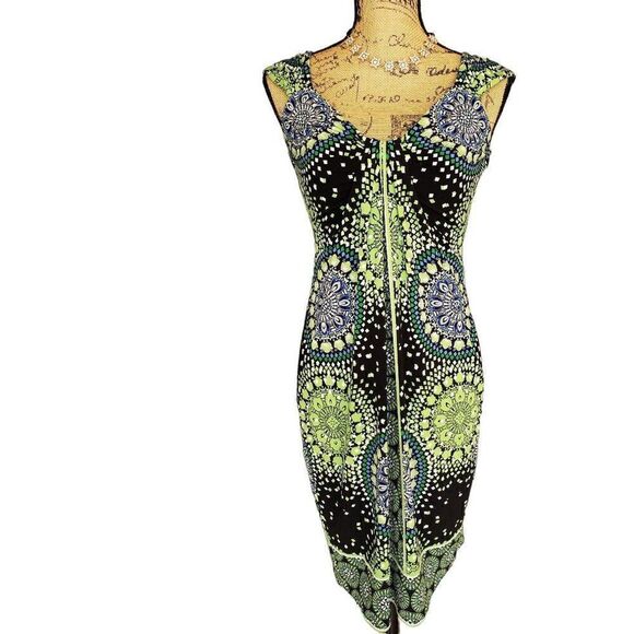 Women's Sleeveless Dress 4 Geometric Midi Sexy Chic Vibrant Stretch Y2K - Picture 2 of 8